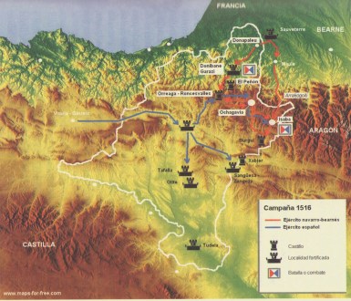 Acciones militares en el intento de 1516 (Fuente: "La Guerra de Navarra (1512-1529). Crónica de la conquista española", de Peio Monteano