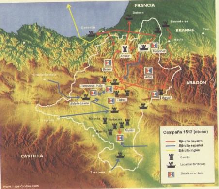 Acciones militares en otoño de 1512 (Iturria: "La Guerra de Navarra (1512-1529). Crónica de la Conquista española", de Peio Monteano).