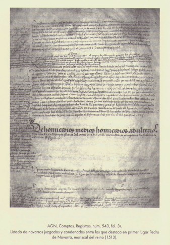 Listado de navarros juzgados y condenados en 1513. Fuente: "Catálogo de los Libros de Mercedes Reales del Reino de Navarra (1336-1859)". Alfonso Etayo Pérez.