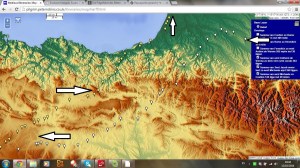 Ibilbidea "Pascaien"-en lurretan (Iturria: http://pilgrim.peterrobins.co.uk/itineraries/map/Harff.html)